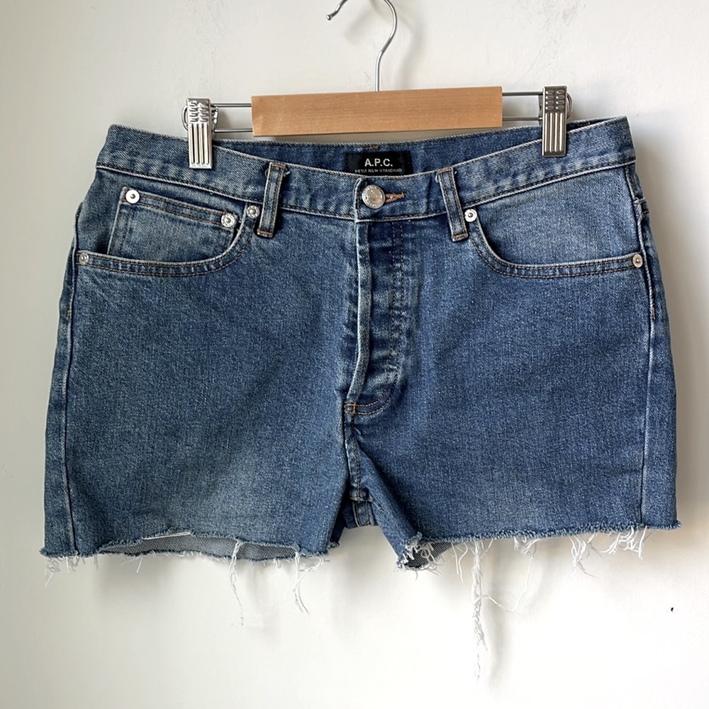A.P.C. Petit New Standard Blue Denim Cut Off Jean Shorts Button Fly Size 29